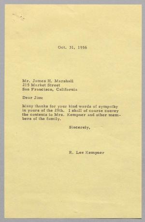 [Letter from R. Lee Kempner to James H. Marshall, October 31, 1956]