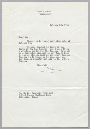 [Letter from James H. Marshall to R. Lee Kempner, October 29, 1956]