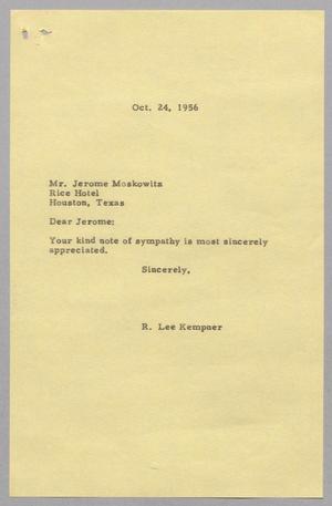 [Letter from R. Lee Kempner to Mr. Jerome Moskowitz, October 24, 1956]