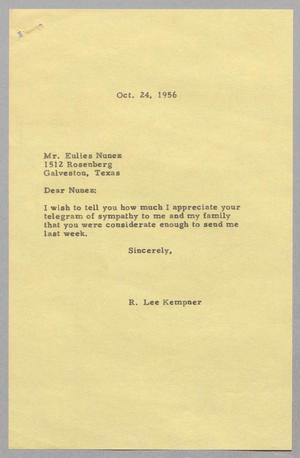 [Letter from Robert Lee Kempner to Eulies Nunez, October 24, 1956]