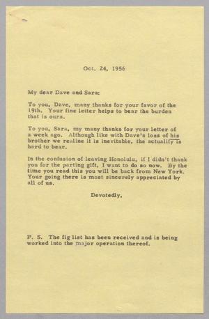 [Letter to Dave and Sara regarding the letter for leaving, October 24, 1956]