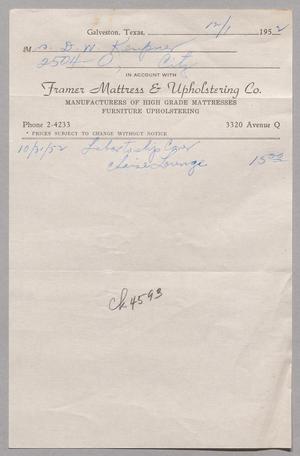 [Invoice for Labor to Ship a Chaise Lounge, December 1, 1952]