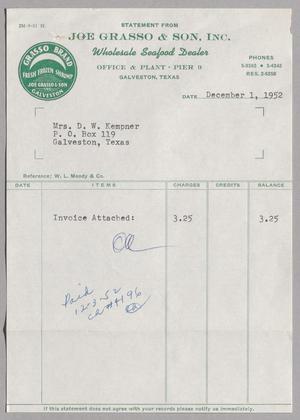 [Invoice for Balance Due to Joe Grasso & Son, Inc., December 1952]