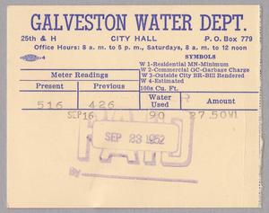Galveston Water Works Monthly Statement (2524 O 1/2): September 1952