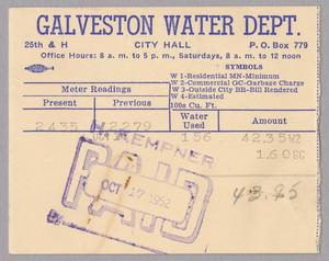 Galveston Water Works Monthly Statement (2504 O 1/2): October 1952