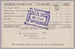 [Monthly Bill for Galveston Country Club: October 1952]