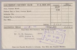 [Monthly Bill for Galveston Country Club: September 1952]
