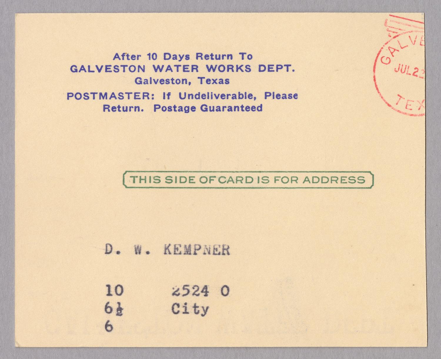 Galveston Water Works Monthly Statement (2524 O 1/2): July 1952
                                                
                                                    [Sequence #]: 2 of 2
                                                