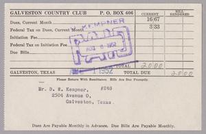 [Monthly Bill for Galveston Country Club: August 1952]