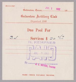 [Bill for Club Services, July 1, 1952]