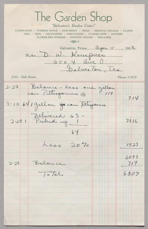 [Invoice for 65 Gallons of Pittosporum, April 5, 1952]