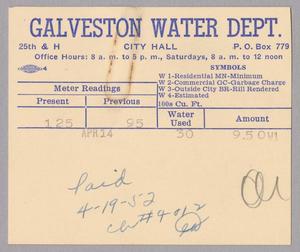 Galveston Water Works Monthly Statement (2524 O 1/2): April 1952