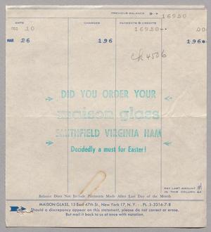 [Account Statement for Maison Glass, March 1952]