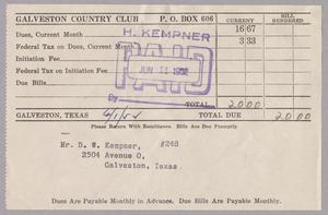 [Monthly Bill for Galveston Country Club: June 1952]