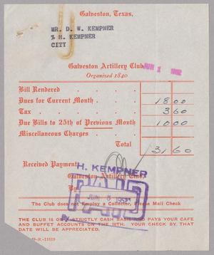[Monthly Bill for Galveston Artillery Club: June 1952]