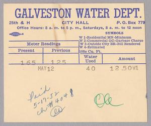Galveston Water Works Monthly Statement (2524 O 1/2): May 1952