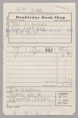 [Invoice for Luchow's Cookbook, November 13, 1952]