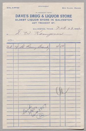 [Account Statement for Dave's Drug & Liquor Store, February 29, 1952]
