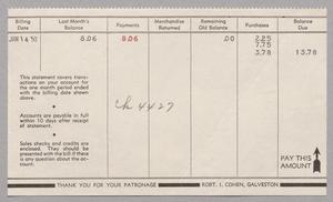 Primary view of object titled '[Account Statement for Robert I. Cohen, January 1952]'.
