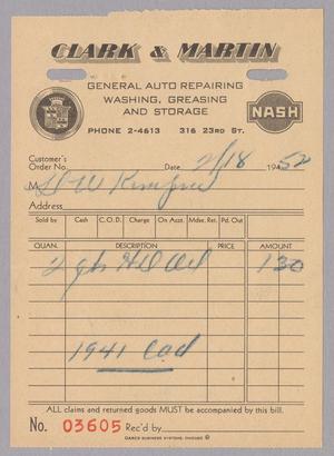 [Invoice for 2 Quarts of HD Oil, February 18, 1952]