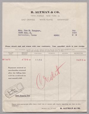 [Invoice for Balance Due to B. Altman & Co., May 1952]