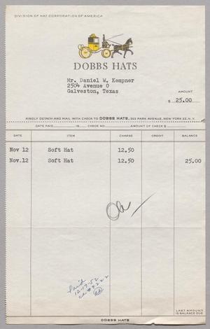 [Invoice for Balance Due to Dobbs Hats, November 1952]