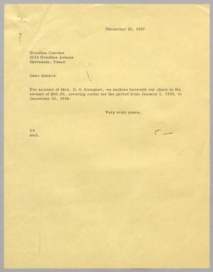 [Letter from T. E. Taylor to Ursuline Convent, December 30, 1957]