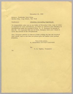 [Letter from T. E. Taylor to Doubleday Book Shops November 25, 1958]