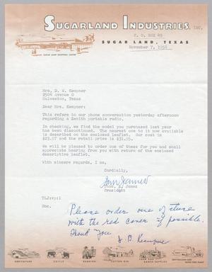 [Letter from Thomas E. James to Jeane B. Kempner, November 7, 1958]