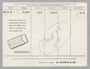 [Invoice for Balance Due to B. Altman & Co., November 1958]