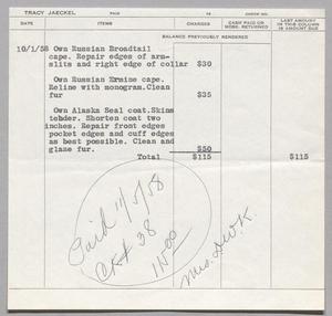 [Invoice for Services by Tracy Jaeckel, October 1958]