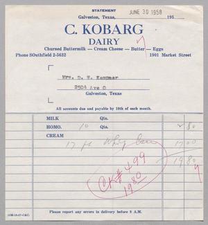 [Invoice for Homogenized Milk, June 1958]
