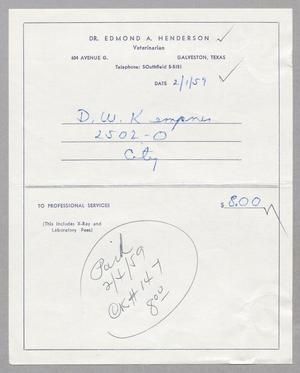 [Invoice for Veterinary Services, February 1959]