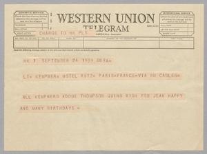 [Telegram from Kempner Family to Jeane Kempner, Septebmer 24, 1959]