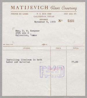 [Invoice for Installing Linoleum, November 1959]