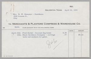 [Invoice to Merchants & Planters Compress & Warehouse Co., April 30, 1959]