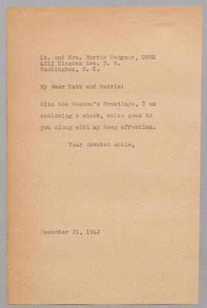 [Letter from R. Lee Kempner to Lt. and Mrs. Harris Kempner, December 21, 1942]