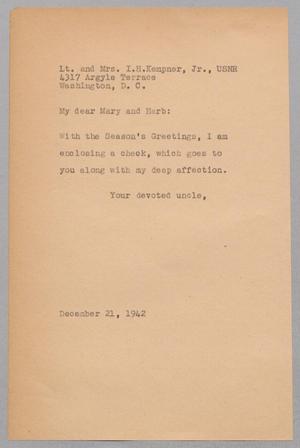 [Letter from R. Lee Kempner to Lt. and Mrs. I. H. Kempner, Jr., December 21, 1942]