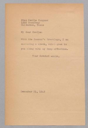 [Letter from R. Lee Kempner to Cecile Kempner, December 21, 1942]