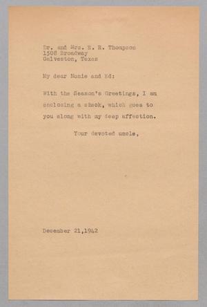 [Letter from R. Lee Kempner to Dr. and Mrs. E. R. Thompson, December 21, 1942]