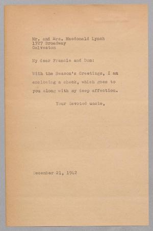 [Letter from R. Lee Kempner to Mr. and Mrs. Macdonald Lynch, December 21, 1942]
