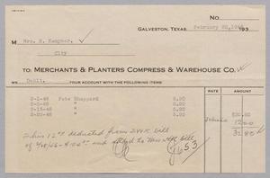 [Invoice for Debit by Merchants & Planters Compress & Warehouse Co., February 1946]