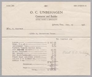 [Invoice for Services by O. C. Unbehagen, December 1945]