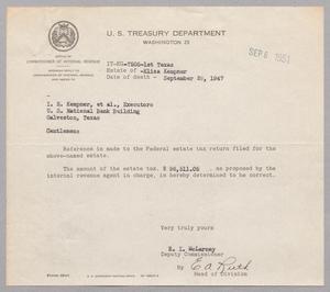 [Letter from E. I. McLarney to I. H. Kempner, September 6, 1951]