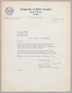 [Letter from Ray I. Mehan to Robert S. Calvert, November 24, 1950]