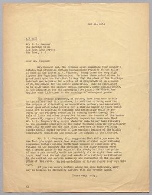 [Letter from Ray, I. Mehan to Isaac H. Kempner, May 11, 1951]