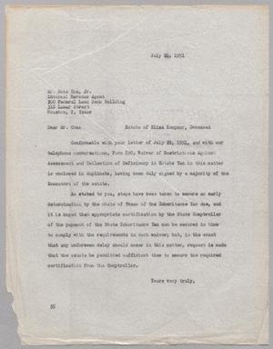 [Letter from Ray I. Mehan to Ross Cox, Jr., July 24, 1951]