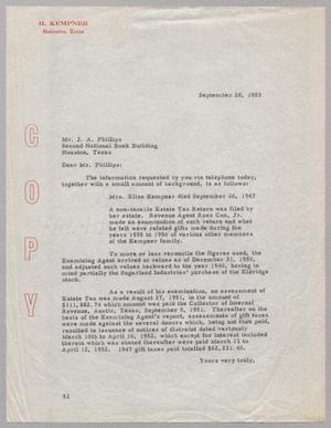 [Letter from D. W. Kempner to J. A. Phillips, September 28, 1953]