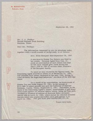 [Letter from Daniel W. Kempner to J. A. Phillips, September 28, 1953]