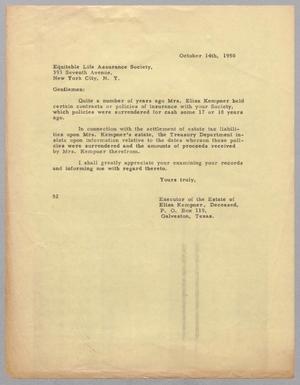[Letter from Daniel W. Kempner to Equitable Life Assurance Society, October 14, 1950]